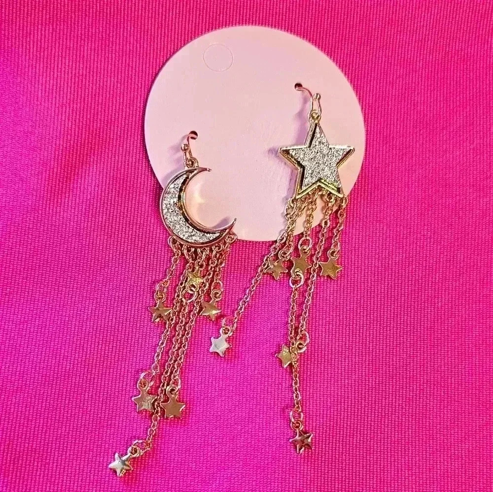 Mismatched Moon and Star Dangle Earrings